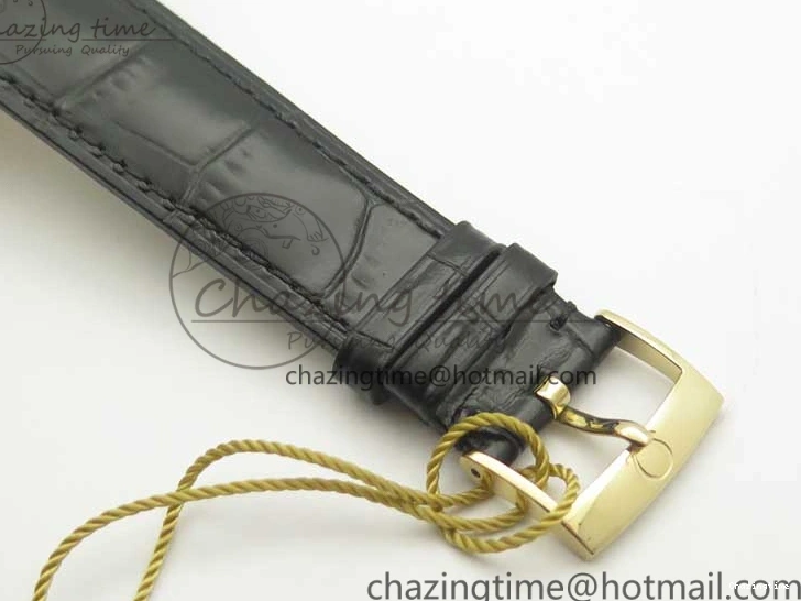 0429 UrbanChic De Ville YG MKF 1:1 Best Edition Silver Dial YG Markers on Black Leather Strap MIYOTA 9015 V 8048